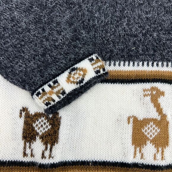 Vintage Alpaca Sweater Long Sleeve Pullover Black Beige White - Picture 3 of 8